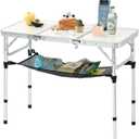 3ft Aluminum Folding Picnic Table - Lightweight & Portable Outdoor Table with Adjustable Height, Storage Net for Camping, Backyard, RV Trips (35" x 16" x 27.5")