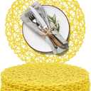 AHHFSMEI Paper Braided Round Placemats Set of 12 Natural Non-Slip Heat Resistant Table Mats for Dining Tables Woven Indoor Outdoor Place mats(Yellow,12)