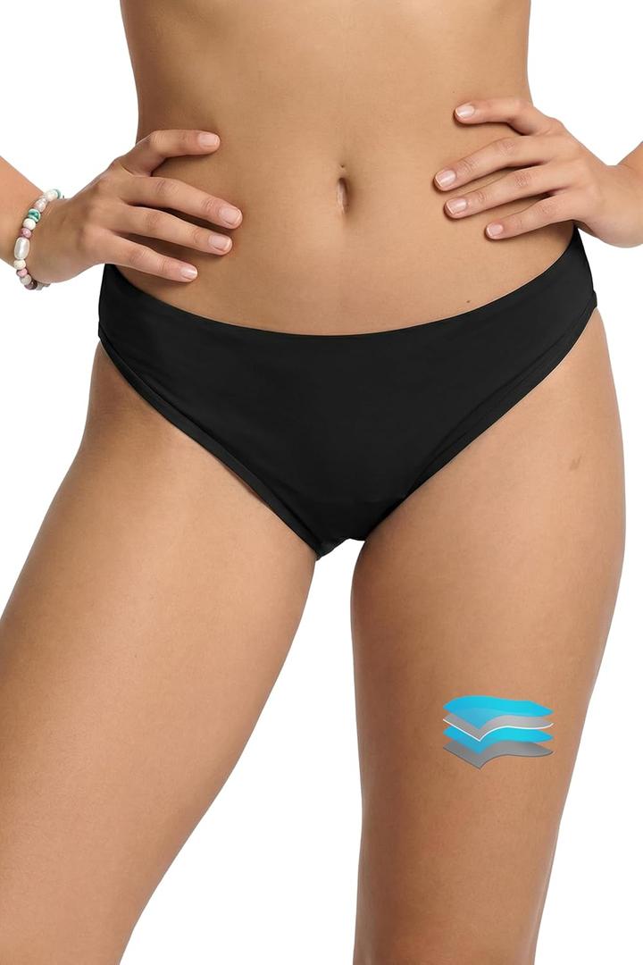 Beautikini Period Swimwear Bikini Menstrual Swim Bottoms Leakproof Low Waisted Period Bathing Suit Bottoms for Teen Girls, XS
