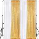 4 Panels Backdrop Curtains 2 Pcs 4 x 10 ft Sequin Glitter 2 Pcs 7 x 10 ft Chiffon Photo Background Curtains for Wedding Birthday Party Decorations(White, Gold)