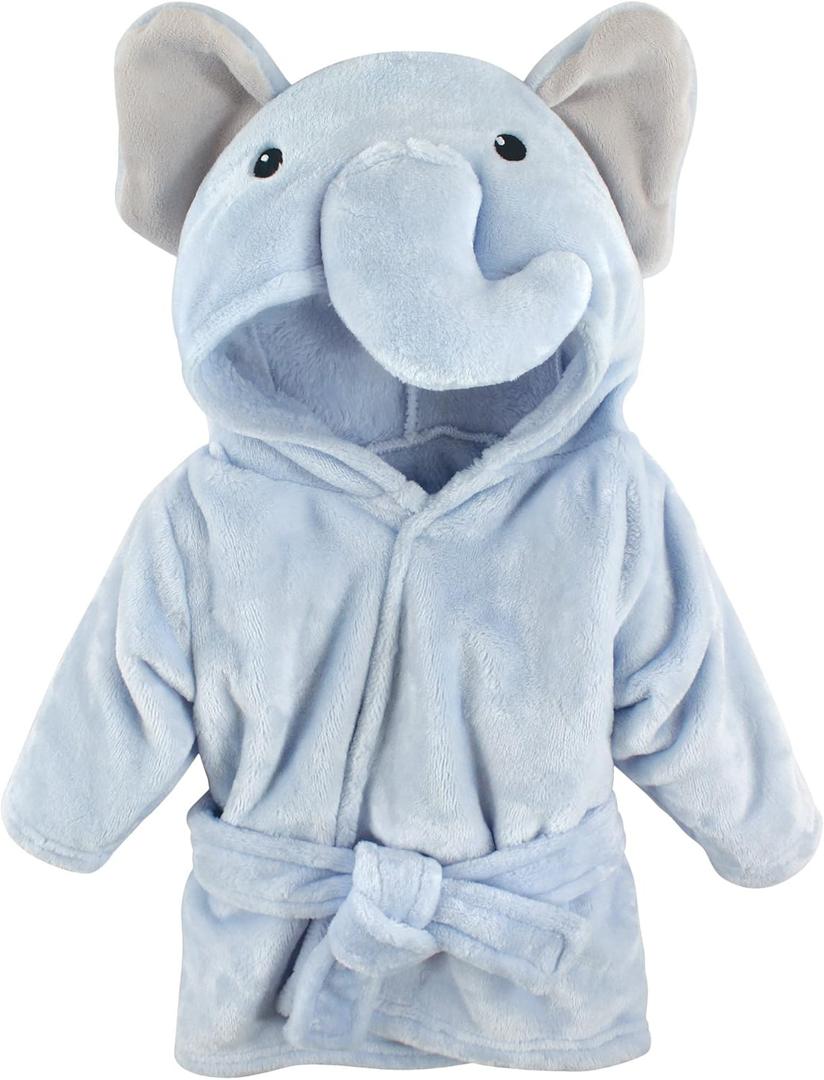 Hudson Baby Unisex Baby Plush Animal Face Bathrobe (0-9 Months, Blue Elephant)