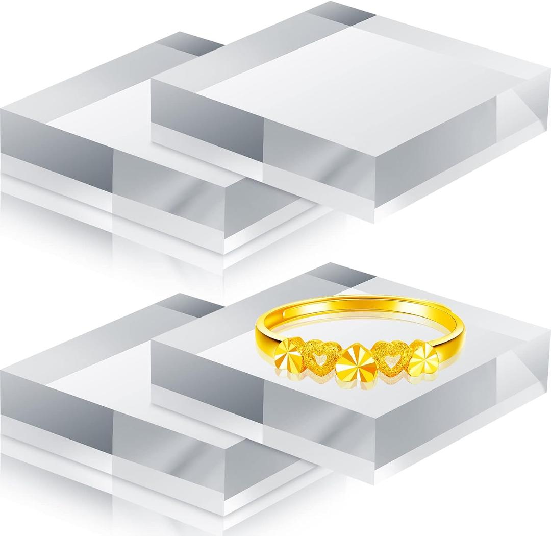 Kigeli 4 Pieces 4 x 4 x 1 Inches Acrylic Cubes for Display Polished Display Block Riser Square Clear Acrylic Pedestal Stand for Jewelry Cake Ring Base Holder