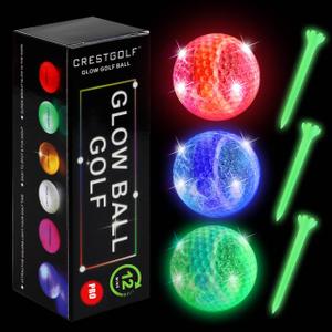 Crestgolf Glow in The Dark Golf Balls with Glow Tees, Super Bright Light Up LED Balls with 12-Minute Reset Timer, Fun Gift for Men and Women, Backyard Putting Greens (Red/Blue/Green)
