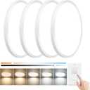 15.8 Inch Dimmable LED Flush Mount Ceiling Light, 32W, 3480LM, 3000K/3700K/4000K/5000K/6000K, Round Flat Panel Low Profile Ceiling Light Fitures for Hallway, Kitchen, Bedroom, 4PK White