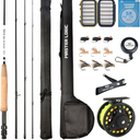 Fly Fishing Rod and Reel Combo Starter Kit, Graphite Fly Rod with Cork Handle, Die Cast Aluminum Reel, Fly Box Case & Fishing Flies and Carrying Case and Accessories, 3/4wt - 7' - 4 pc