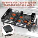 TOOLF Dish Drying Rack, Expandable Dish Rack for Kitchen Counter, Anti-Rust Dish Drainer, Sink Organization and Storage Essentials with Cutlery & Cup Holder, Black
