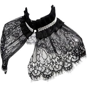 MYAYD Women's Black Lace Faux Renaissance Gothic Steampunk Medieval Victorian Ruffled Collar Accessories small cape (Black, M)