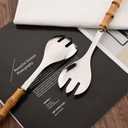 Serving Spoon and Fork Set, 304 Stainless Steel Serving Utensils with Natural Bamboo Handle, 10" Long Handle Serving Set for Kitchen Party Buffet, 4 Pieces / 2 of Each