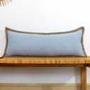 Burlap Linen Lumbar Pillow Cover 14 x 36 inch, Trimmed Tailored Edges Cushion Cover Farmhouse Modern Decorative Pillow Case Outdoor Decor, Light Blue, Pack of 1 (Cover Only)