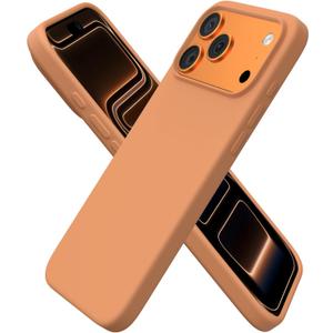 ORNARTO Compatible with iPhone 17 Pro Max Case 6.9", Slim Liquid Silicone 3 Layers Soft Gel Rubber Shockproof Protective Cover with Anti-Scratch Microfiber Lining-Orange