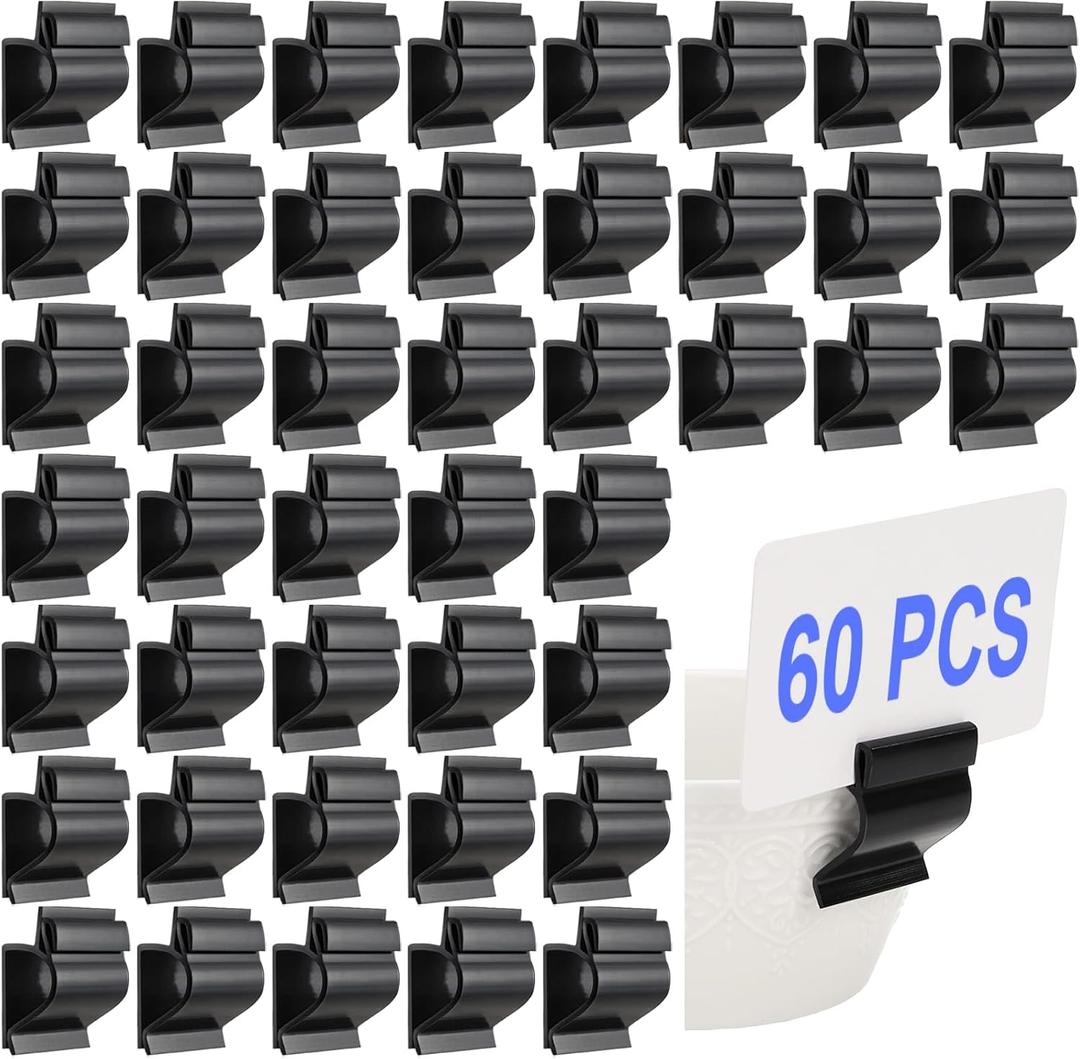 YOUEON 60 Pcs Black Plastic Sign Clips with Dual-Sided Sign Grips, Small Reusable Price Tags Holder Food Lable Clips for Retail, Merchandise Display, Buffet, Bakery
