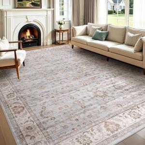 WITSHOCK 14'x13' Area Rugs Living Room: Washable Large Neutral Vintage Soft Rug Stain Resistant Non-Slip Farmhouse Indoor Low Pile Floor Carpet for Bedroom Nursery Office(Blue Gray)