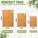 Wood Cutting Boards Set of 3 – Non-Toxic Bamboo Chopping Boards for Kitchen with Deep Juice Grooves – Durable, Eco-Friendly Wooden Serving Boards for Meat, Vegetables & Fruit