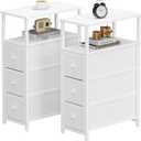 TUTOTAK Narrow Night Stand, Slim End Table, Tall Side Table with 3 Fabric Drawer, Small Bedside Table with Storage, Set of 2, for Living Room, Bedroom, White TB01BW072