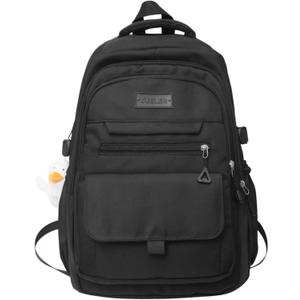 Student Backpack for Teen Girls Boys Preppy Elementary Middle School College Bookbags Cute Aesthetic Trendy Daypack (Black)