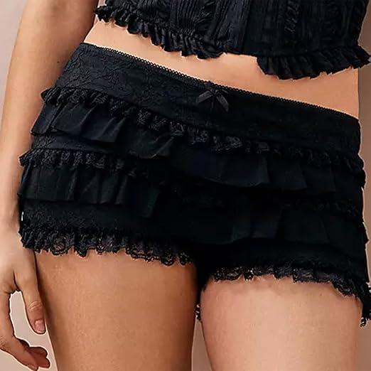Verdusa Women's Y2K lace Bloomers Shorts Black Size L