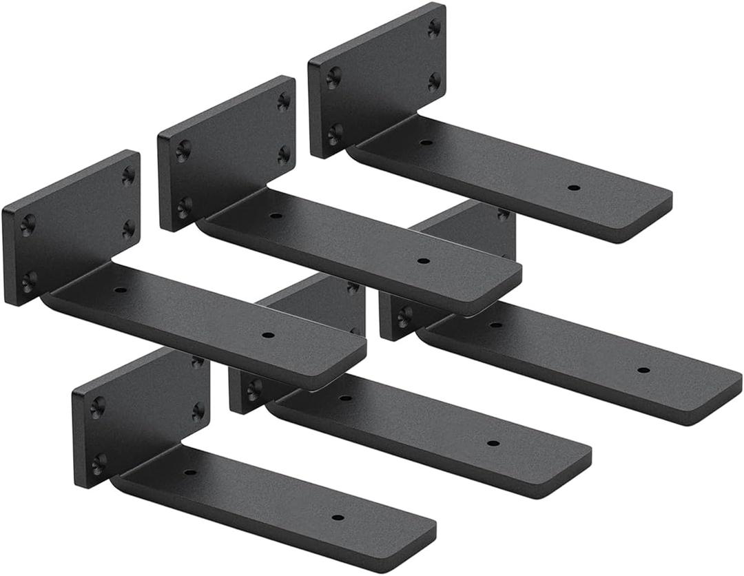 6 Pack Shelf Brackets 6 Inch Floating Shelf Bracket 1/5 inch Thick Heavy Duty Hidden Shelf Brackets Iron Metal Brackets for Shelf Support with Screw Included