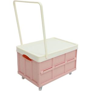 30L Collapsible Storage Bins with Lids: Storage Tote With Wheels Folding Plastic Stackable Utility Crates Plastic Tote Storage Box Container Stackable Folding Utility Crates for Clothes,Books (42x29cm, Pink)