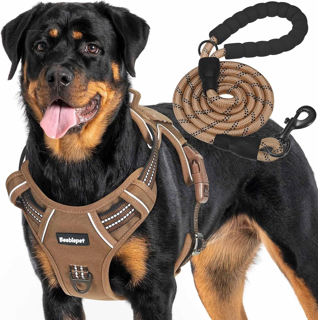 Beebiepet Heavy Duty Tactical Dog Harness for Large Dogs, No Pull Adjustable Pet Harness Reflective Service Training Easy Control Pet Vest Military K9 Working Dog Harnesses, X- Large, Brown