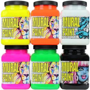 CHROMA Acrylic Mural Paint for Interior and Exterior Murals - Lightfast, Mixable, Hard-Wearing Vibrant Pigment, 6 Neon Set (2894)