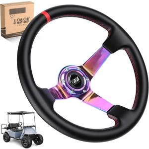 10L0L Golf Cart Steering Wheel, Universal Design Fit for Yamaha, EZGO RXV & TXT, Club Car DS, Club Car Precedent Tempo, Most Golf Cart (Color Coal Black)