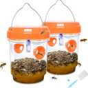 2 Pack Solar Wasp Traps Outdoor Hanging Carpenter Bee Traps for Outside Yellow Jacket Trap Hornet Trap Wasp Killer with UV LED Light Reusable Bee Catcher for Patio Garden