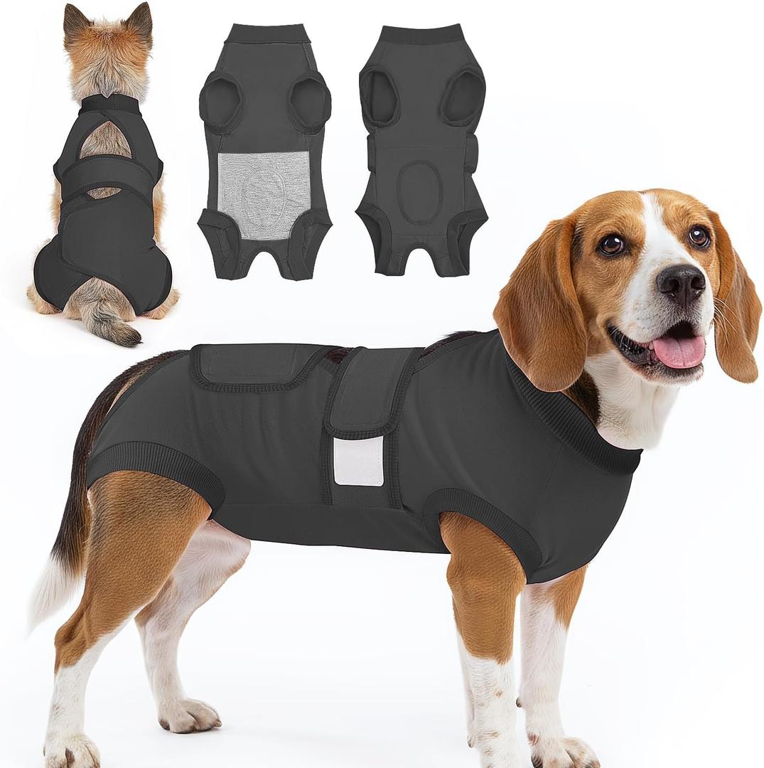 Lukovee Dogs Recovery Suit - Adjustable Dog Onesie for Female Male Dogs, Breathable Anti Licking Cone Alternative Surgery Pet Surgical Body Suit After Spay Abdominal Wounds Neuter (DPI, XL) (Dark Grey)