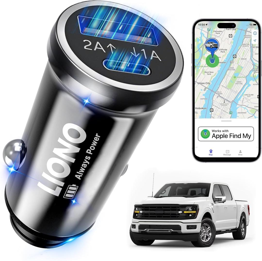 LIONO Car GPS Tracker & Charger with Built-in Rechargeable Battery, GPS Tracker for Vehicles, Hidden Car Tracker for Anti-Theft & Parking Location, for Family& Fleets, iOS Only