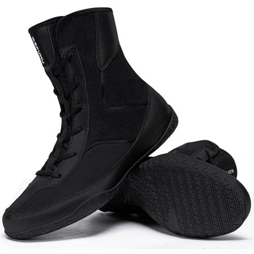 KEFUWU Wrestling Boots Women Boxing Shoes Non Slip Lightweight Breathable Fitness Athletic Sneakers for Competition & Training(Women, Black), 7