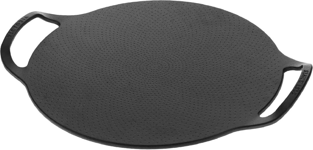 Victoria 15-Inch Cast Iron Comal Pizza Pan with 2 Side Handles, Preseasoned with Flaxseed Oil, Made in Colombia