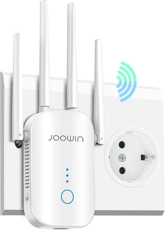 JOOWIN AC1200 WiFi Repeater Signal Booster Dual Band 2.4GHz & 5GHz Extender Compatible With 3 Modes, Repeater With LAN/WAN Port And 4 Antennas 3 dBi
