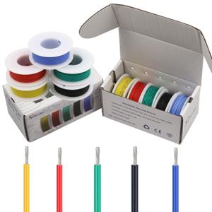 30AWG Tinned Copper Silicone Hook Up Wire 600V Stranded Electrical Cable for DIY Electronics & Electrical Projects (Box-1) (Silicone wire Box1=Red+Blue+Green+Yellow+Black)