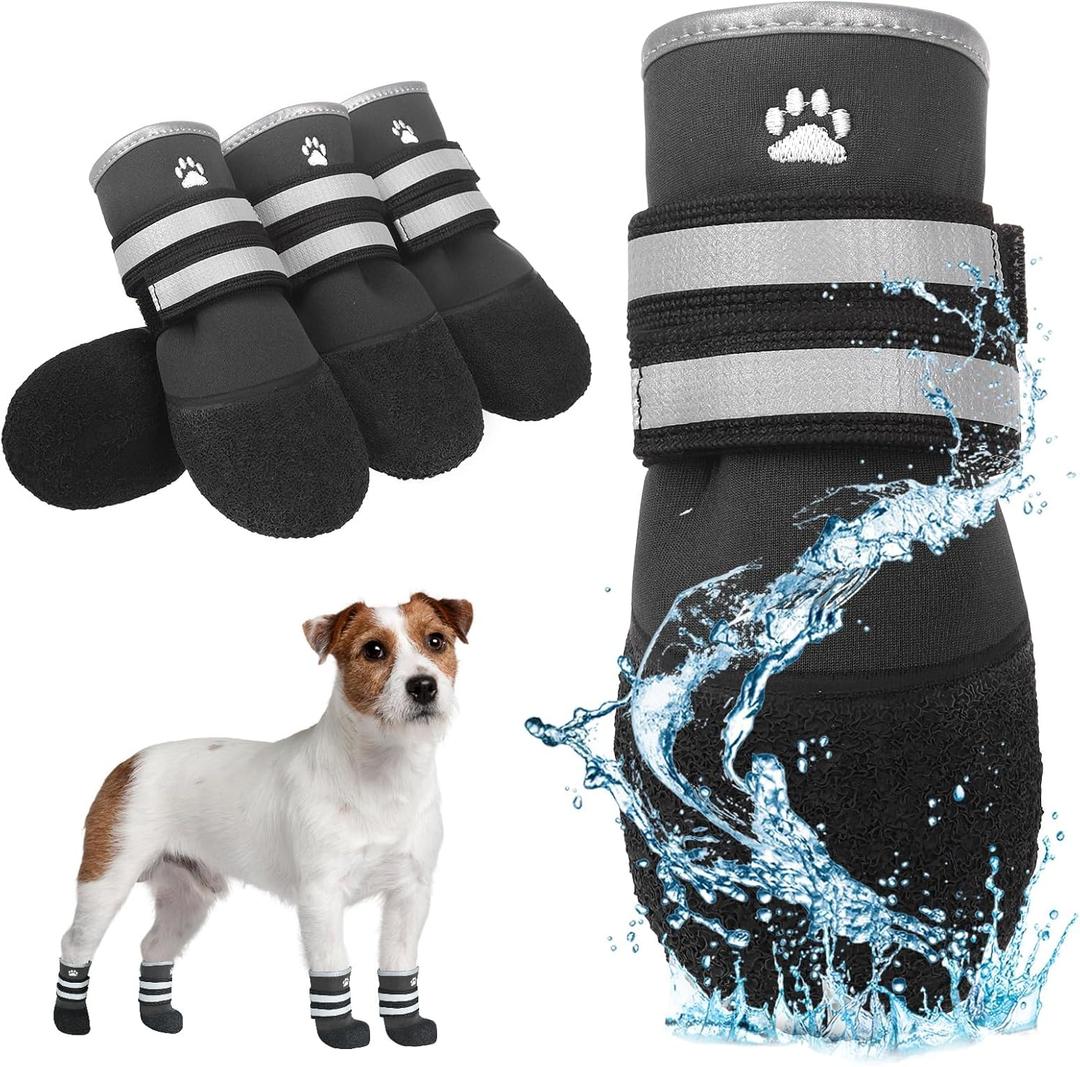 KOOLTAIL Dog Shoes for hot/Cold Pavement, Waterproof Dog Booties to Prevent Licking for Small Medium Large Size Dogs, Anti-Slip Dogs Boots & Paw Protectors Socks for Hardwood Floor, Black S