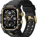 amBand Rugged Case with Band for Apple Watch 46mm, Compatible with Apple Watch (iWatch) Series 10 11, Military Grade Shockproof Bumper Cover, Tactical Band for Men, Black Gold