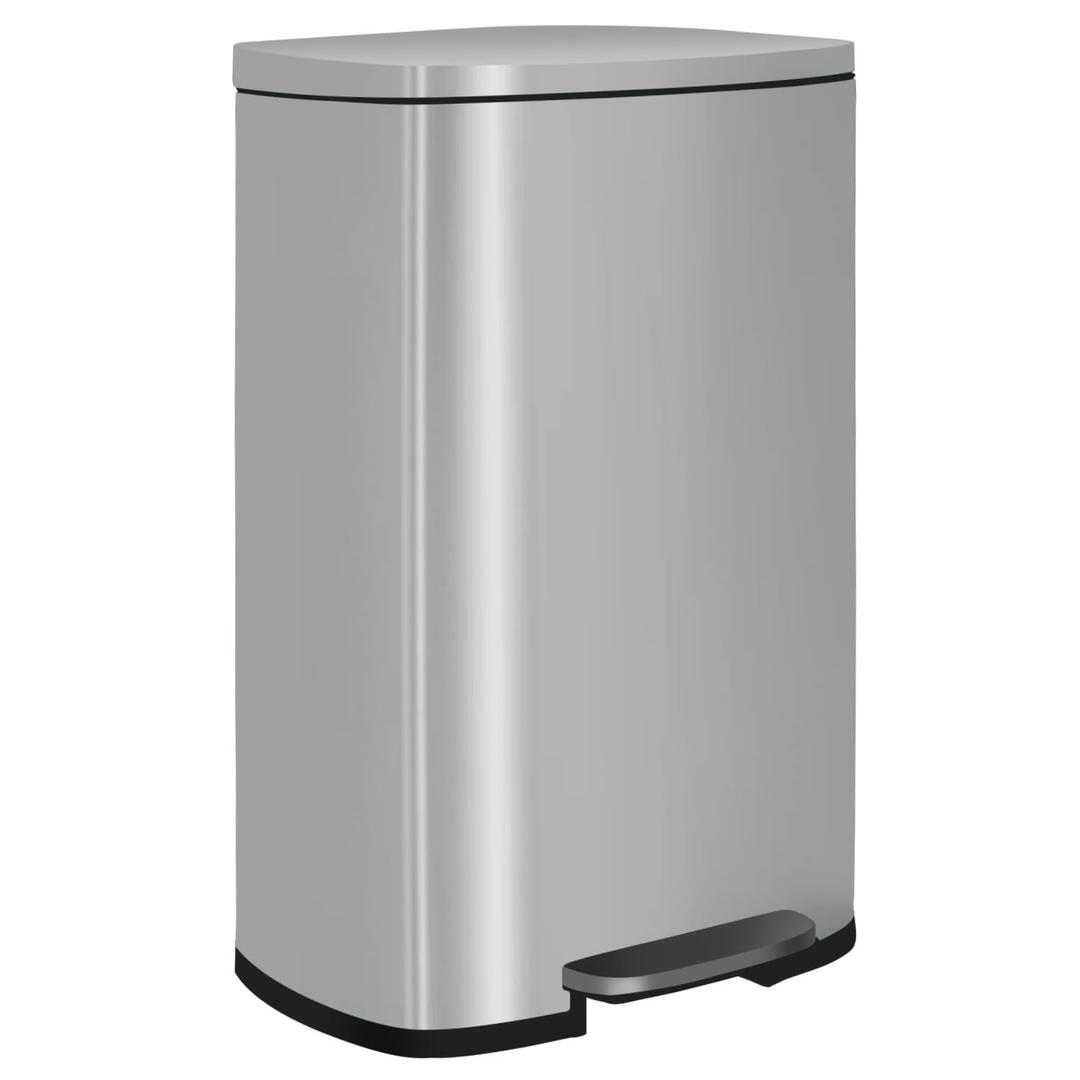 13 Gallon/50 Liter Kitchen Trash Can, Fingerprint Proof Stainless Steel Kitchen Garbage Can with Removable Inner Bucket and Hinged Lids, Step Trash Bin Pedal Rubbish Bin for Home Office,SS