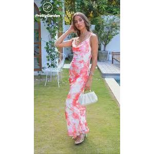 Womens 2026 Summer Floral Spaghetti Strap Bodycon Dresses Ruched Mesh Sexy Cocktail Party Long Dresses S