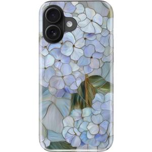 For iPhone 16 Case, Wireless Charging Compatible,Dual-Layer Protection with Stylish Wildflower Design, Soft Silicone + Hard Shell, Cute Chic Phone Cover for Women - Pastel Hydrangea