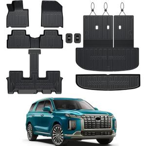 for Hyundai Palisade 2020-2024 2025 Floor Mats Cargo Mat with Backrest Mats and Trunk Lower Mat, All Weather TPE Cargo Liner Trunk Mat for Palisade Calligraphy Car Mat 7/8 Seat Accessories