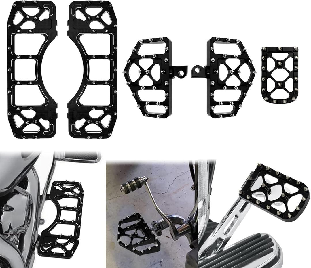 Motorcycle Floorboards Set Driver Passenger Footboards Front Rear Foot Pegs MX Wide Offroad CNC Brake Pedal Fit For Harley Touring Road Glide Street Glide Electra Glide Dyna Softail Black