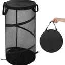BATTOO Collapsible Laundry Basket with Lid Foldable Mesh Pop Up Hamper with Handles for Laundry Room, Bathroom, Kids Room, College Dorm, Travel, Storage Organizer Black (Medium)