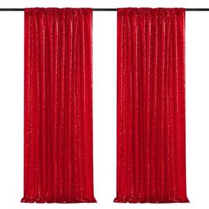 Party Backdrop Curtains 12Pieces 2ftx8ft Red Sequin Backdrop Sparkly Glitter Fabric Backdrop for Birthday Christmas Party Decorations