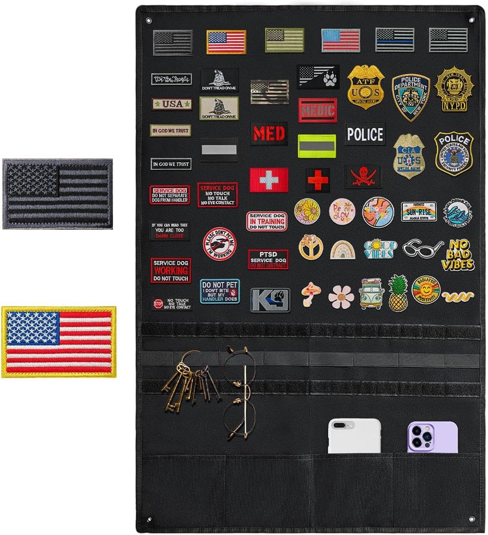 Tactical Patch Display Holder Panel, Foldable Military Patches Display Board Organizer for Collection Army Combat Morale Emblems, Black with Molle System