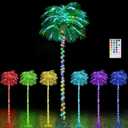 7FT 224LED Colorful Lighted Palm Tree with Coconuts Outdoor Artificial Fake Palm Tree with Remote for Outside Patio Pool Hawaiian Luau Jungle Party