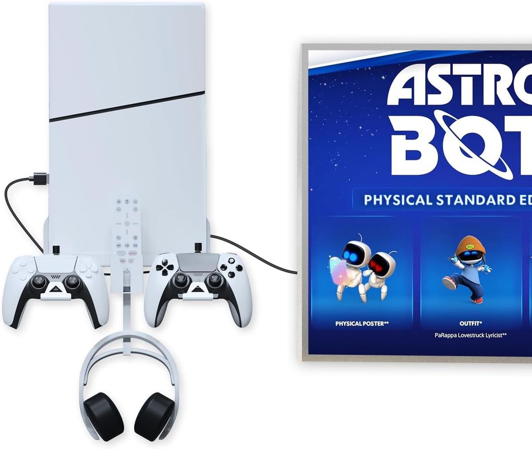 Wall Mount Kit Compatible with Mini PS5 Slim,PS5 Slim Stand Shelf with Controller Holder, Headset Stand,PS5 Controller Charging Cable-Not for Big PS5 Wall Mount Kit Compatible with Mini PS5 Slim,PS5 Slim Stand Shelf with Controller Holder, Headset Stand,PS5 Controller Charging Cable-Not for Big PS5