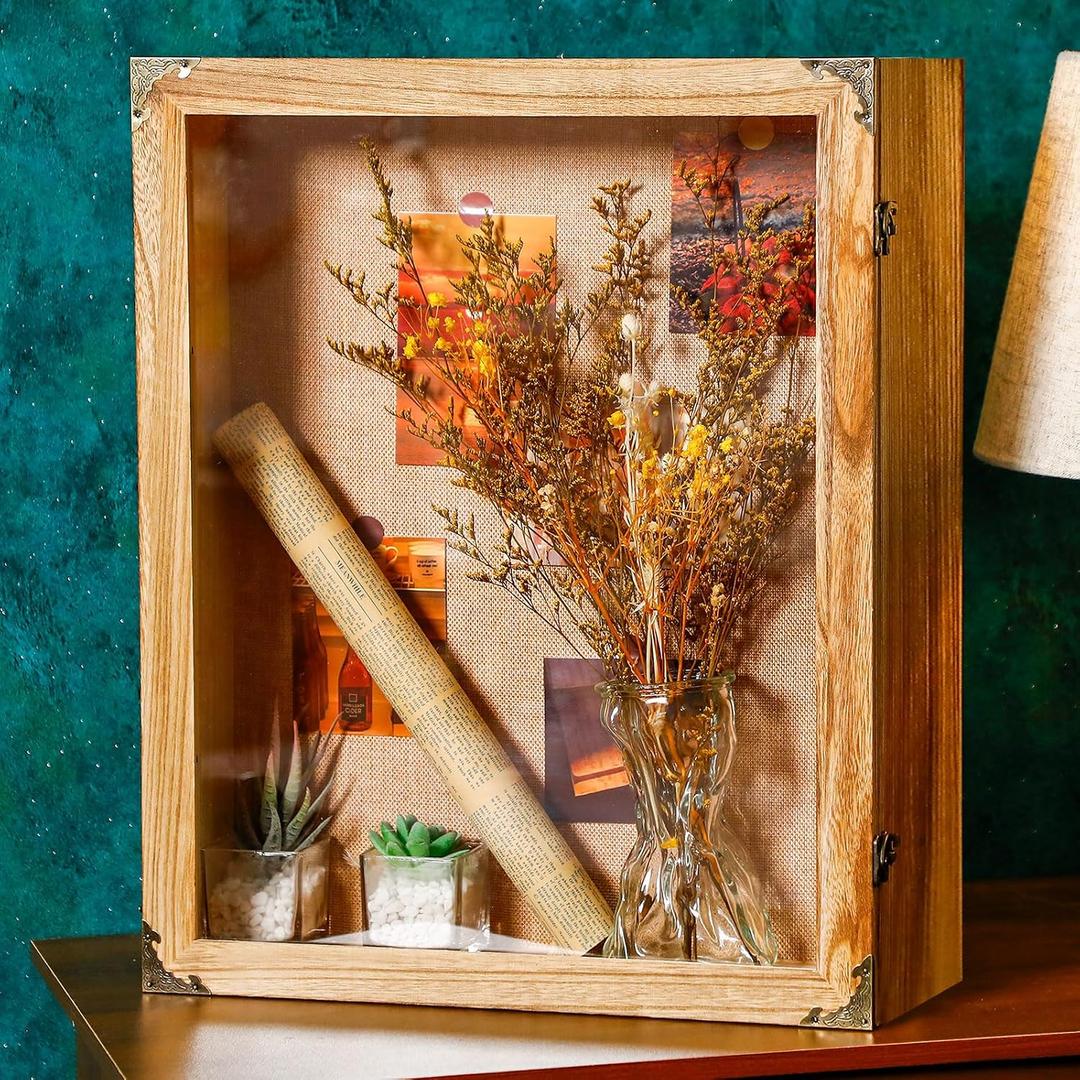 Cinnvoice 16x20 Inch Shadow Box Depth 4.7in Shadow Boxes Display Cases with Cork Board Backing Rustic Burnt Wood Box for Flowers Bouquet Wedding Picture Photo and Keepsake(Rustic Brown)