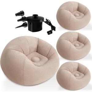 4 Pack Inflatable Bean Bag Chairs with Electric Air Pump Inflatable Chairs Blow up Couch Folding Portable Inflatable Lazy Sofa for Movie Night Living Room Outdoor Camping (4, Coffee)