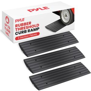 Pyle Car Driveway Adjustable Curb Ramps - 3 Pack Heavy Duty Rubber Threshold Ramp Kit Set -For Loading Dock, Garage, Sidewalk, Truck, Scooter, Bike, Motorcycle & Wheelchair Mobility- PCRBDR23