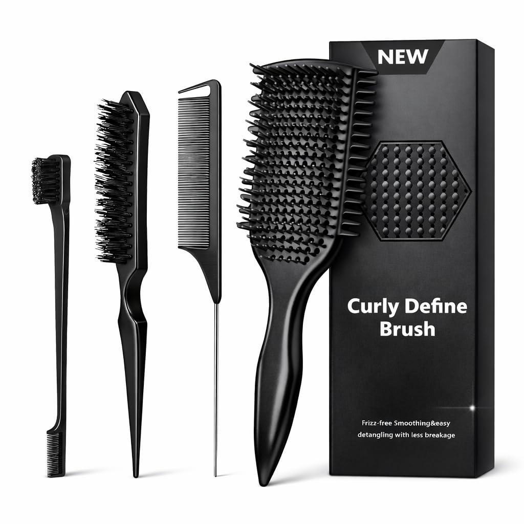 Detangler Brush for Curly Hair, Lightweight Curly Hair Brush with Vented Design for Easy Glide, Effortlessly Detangles Without Pulling or Snagging, Suitable for All Wet and Dry Hair Types (Black)