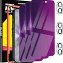 Milomdoi 3 Pack Gradient Colorful Privacy Screen Protector for iPhone 17 [Anti-Blue Light Private Film], 3 Pacs Camera Lens Protector Accessories, Case Friendly, Anti-Spy Tempered Glass,Purple