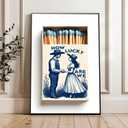 Vintage Western Chinoiserie Indigo Blue Matchbox Canvas Print - Cowboy Love Story Illustration | Farmhouse/Kitchen/Living Room Decor | Trendy Boho Chic Apartment/Home Office | 16x24 Inch Unframed​